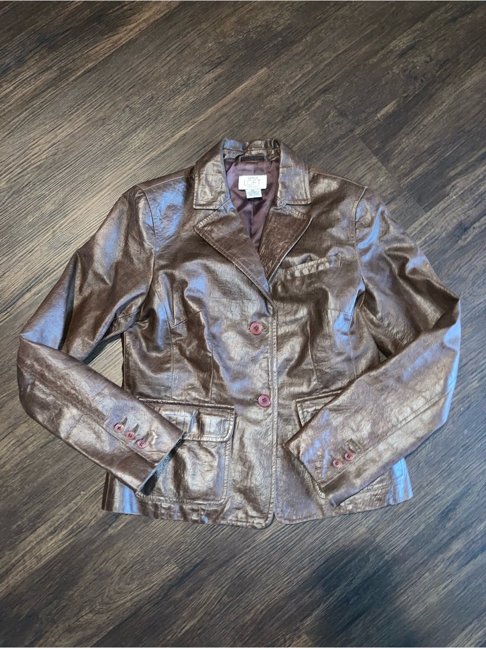 LOFT Brown Leather Blazer Jacket with Notch Lapel size 6p